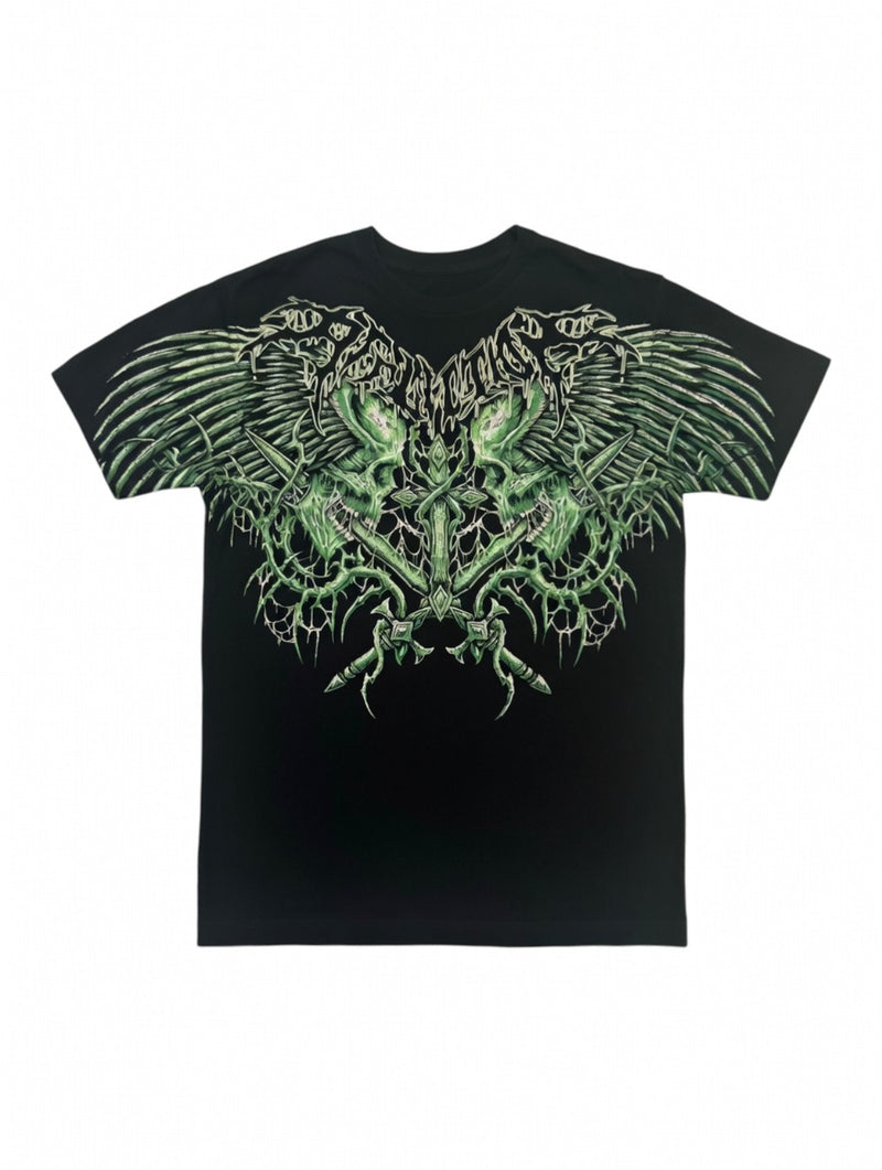 Affliction Camisa Negra con Verde Calavera