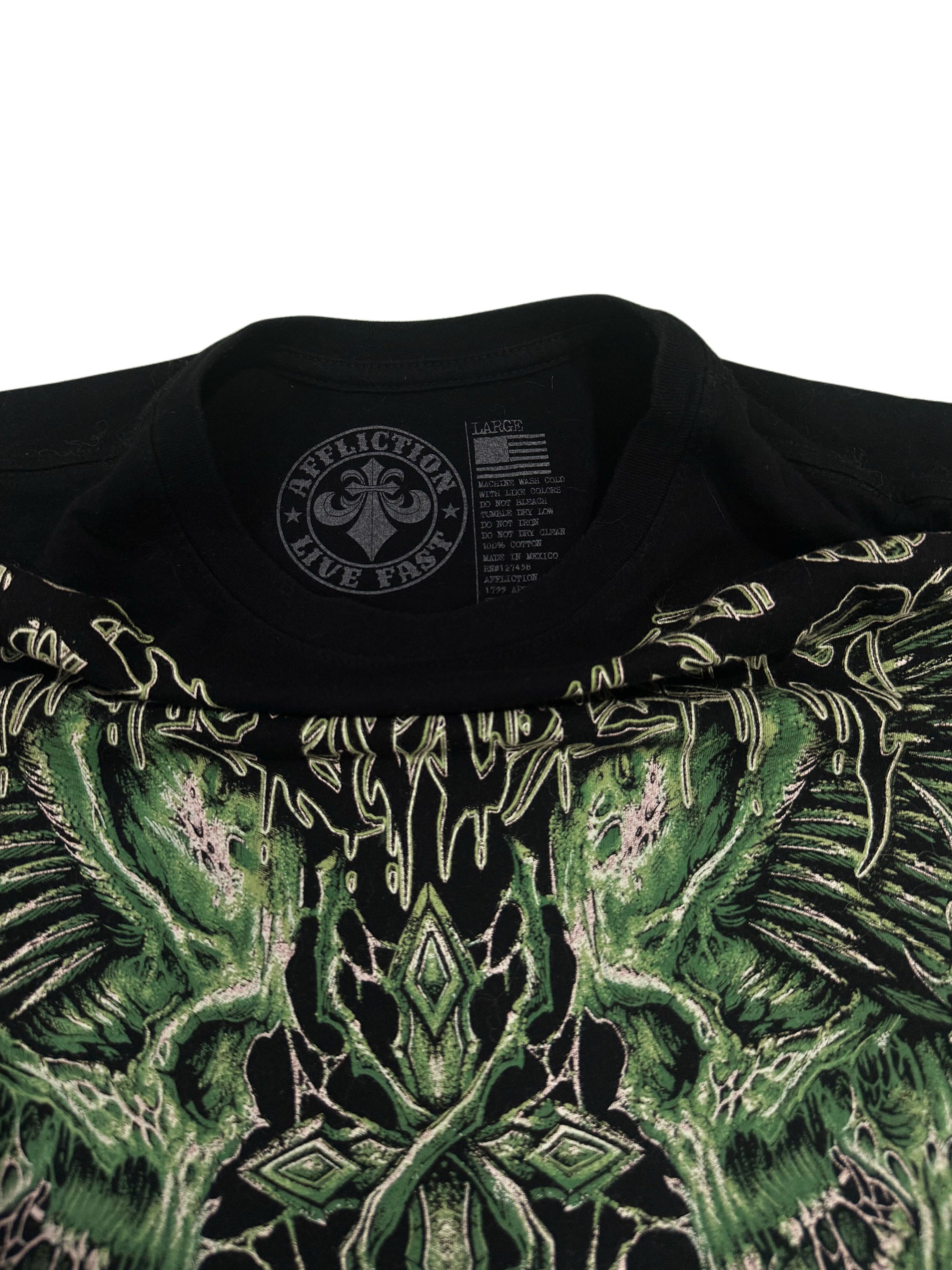Affliction Camisa Verde con Negro Tag 